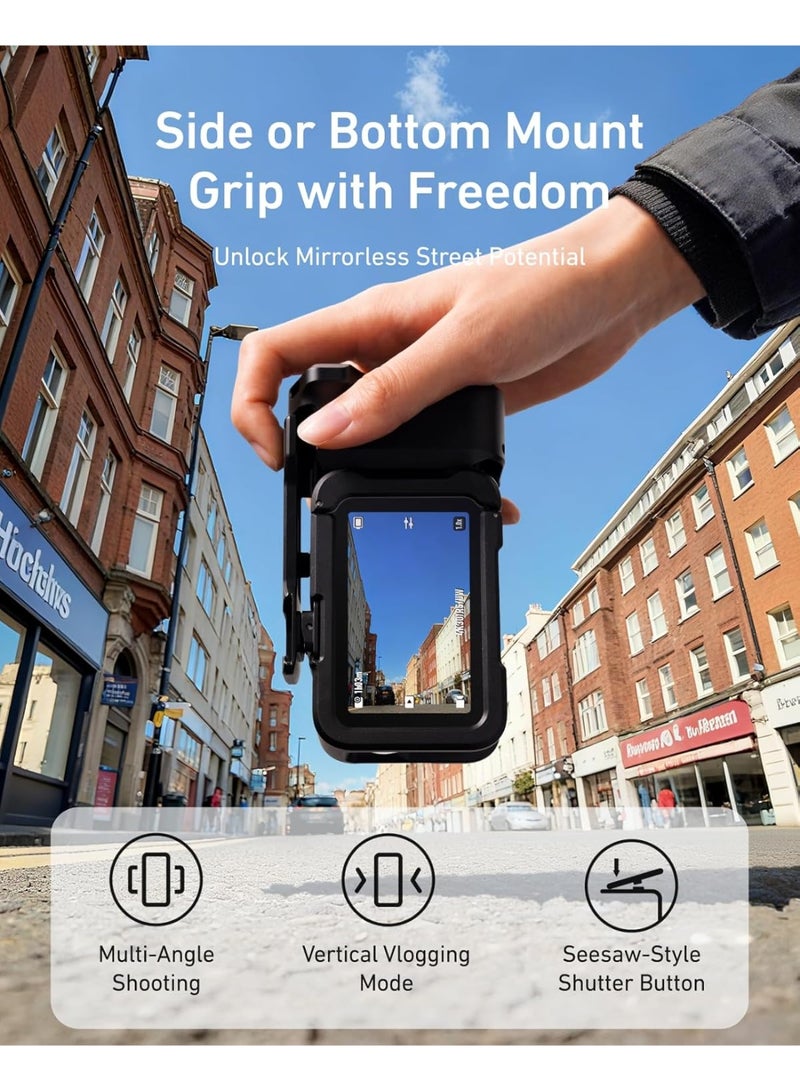 تيليسن طقم مقبض الشارع المعدني المصنوع من سبائك الألومنيوم من TELESIN لطائرة DJI Action 6، مزود بحامل مقبض كاميرا بقفص معدني وزر غالق متأرجح، وغطاء من سبائك الألومنيوم، وفتحة لبطاقة ذاكرة TF احتياطية، وإمكانية الوصول السريع إلى البطارية. - Image 4